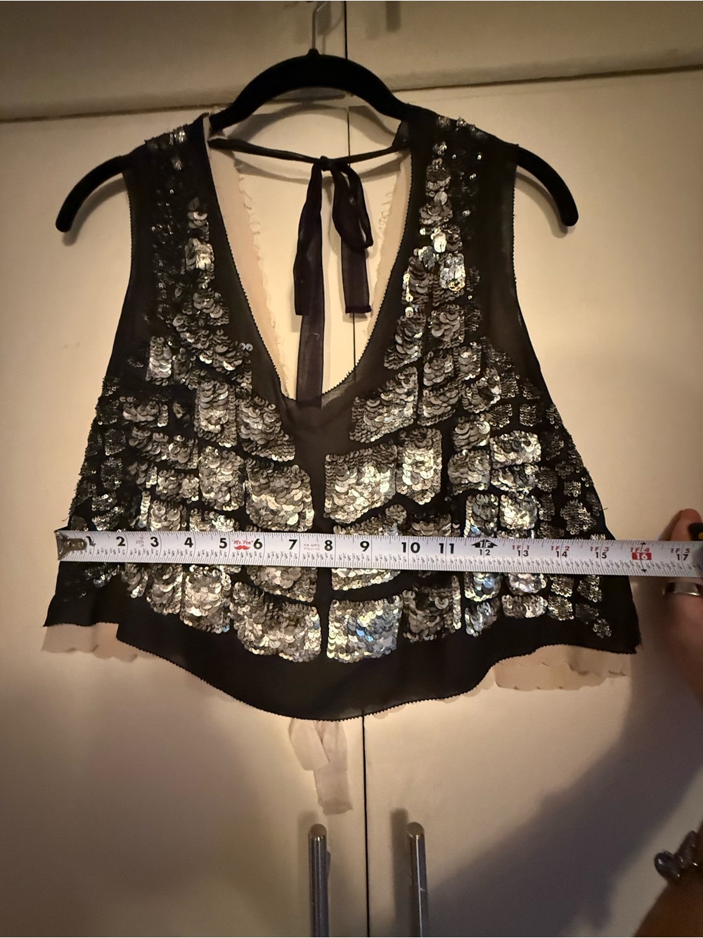 100% Silk Phillip Lim Black Sequin Cropped tie back Top - Picture 9 of 10